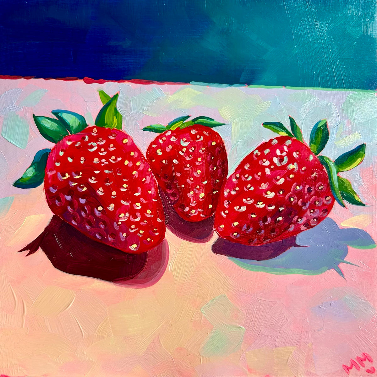 “Strawberry Trio” original oil painting