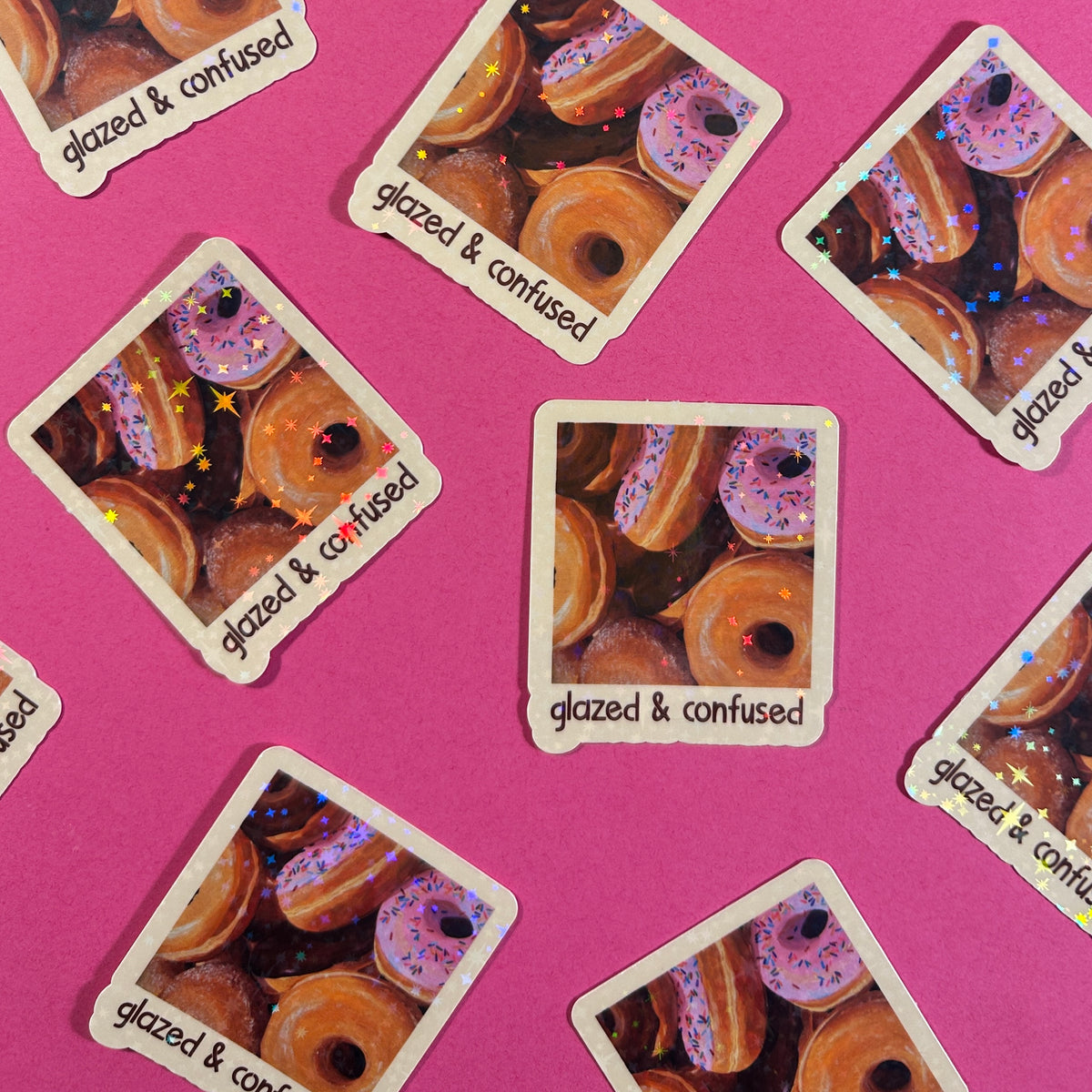 "Glazed & confused" donut sticker
