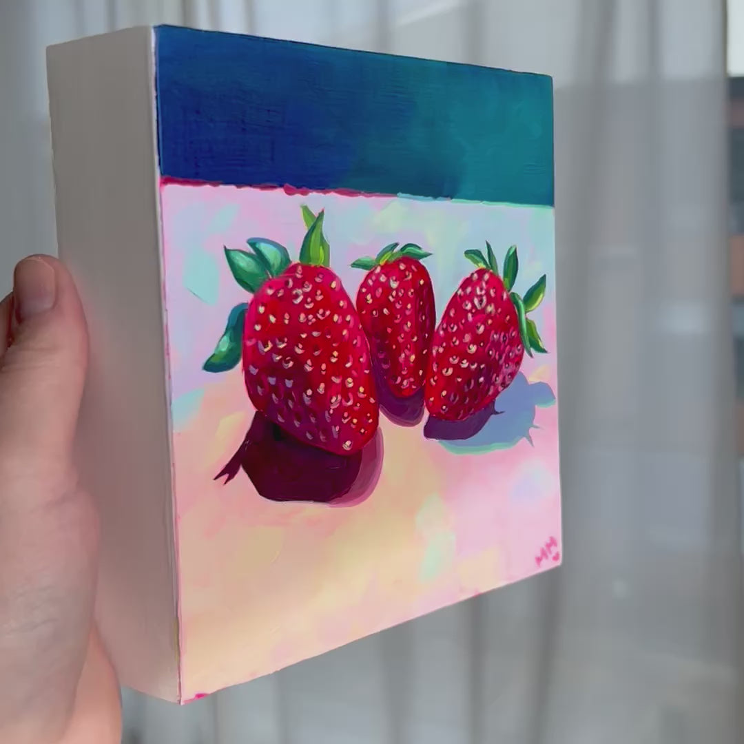 “Strawberry Trio” original oil painting