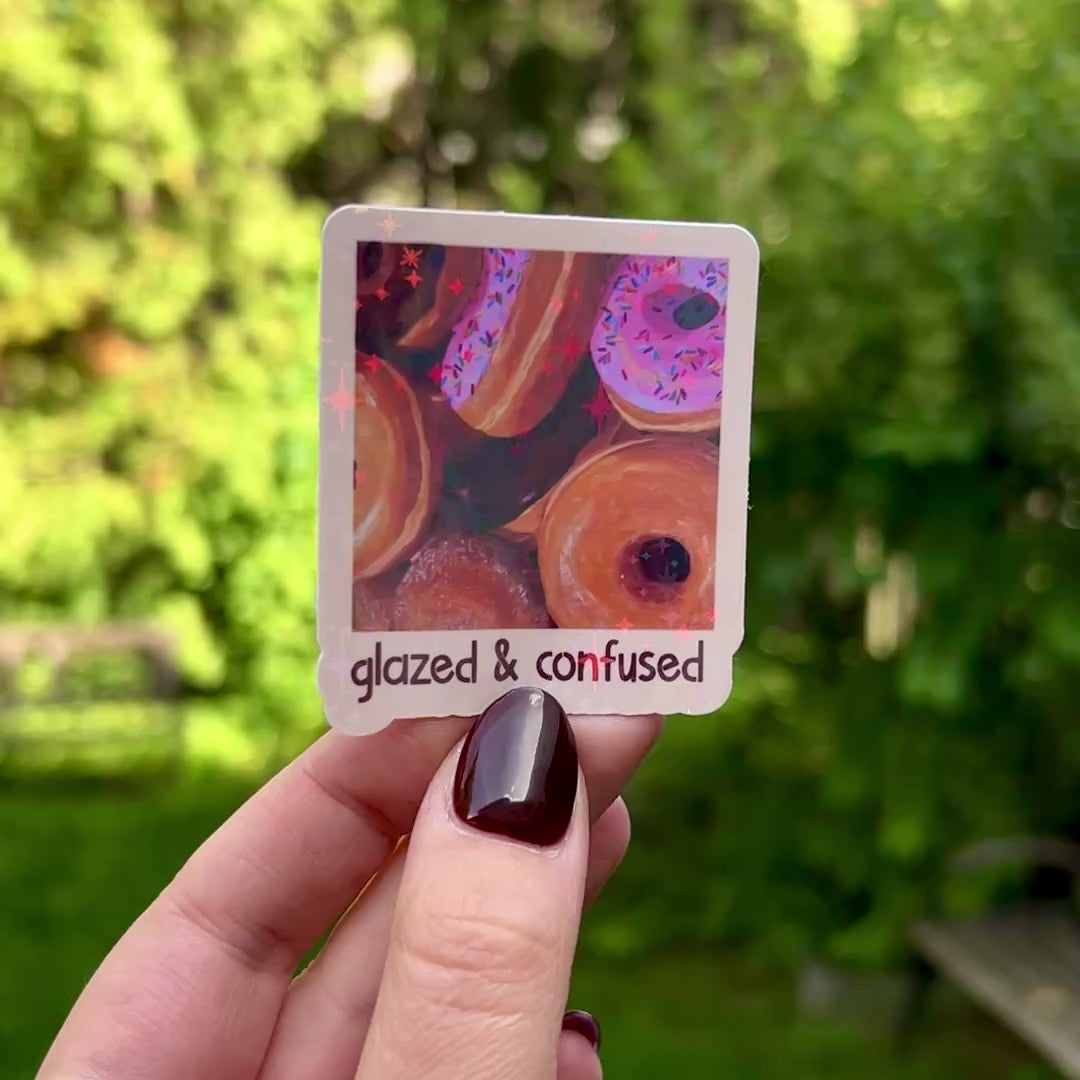 "Glazed & confused" donut sticker
